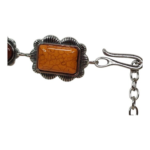 Haute Hippie Style Brown & Orange Stone Chain Belt One Size Adjustable 41" Long - Picture 9 of 13
